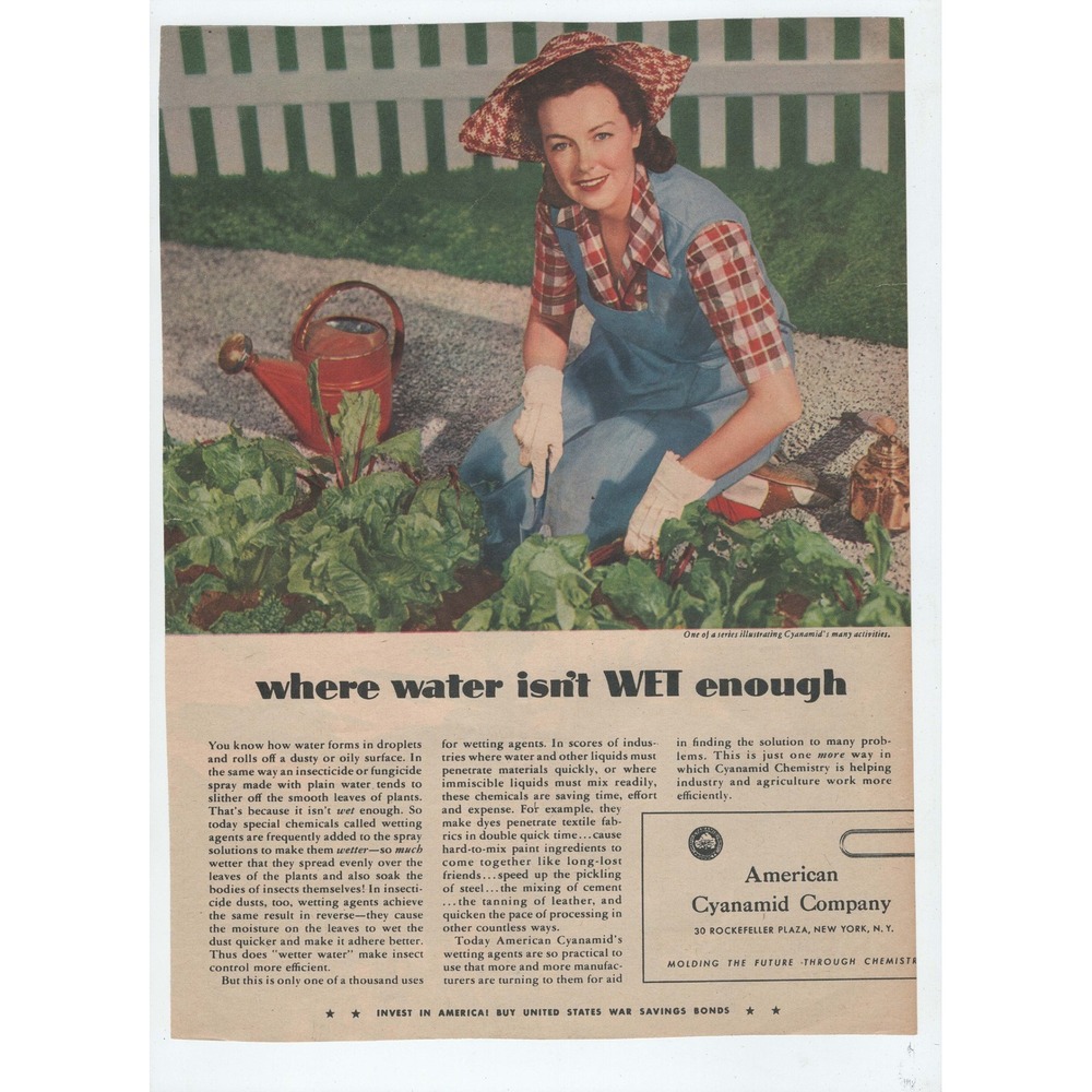Vintage 1940s American Cyanamid Ad WWII Victory Through Progress Military Print - Picture 2 of 2